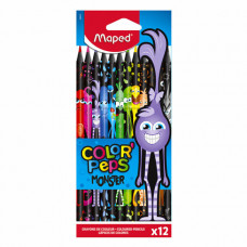 Карандаши цветные MAPED "COLOR PEP'S Black Monster", набор 12 цветов, пластиковый корпус